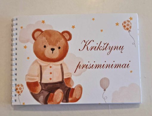 Palinkėjimų knygutė ,,Krikštynų prisiminimai" su meškučiu