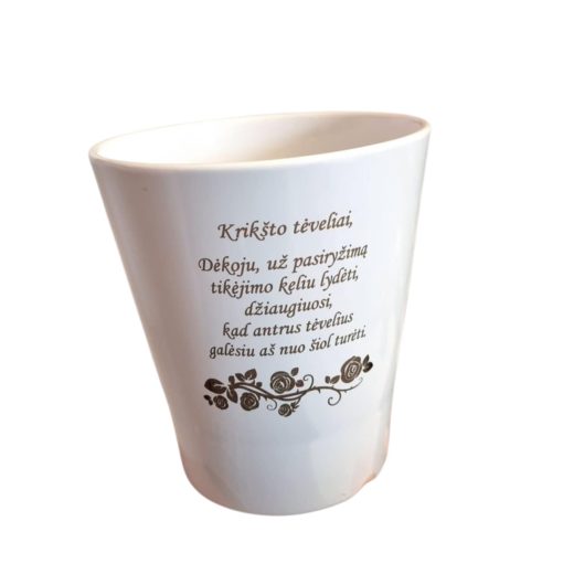 Keramikinis vazonas apvalus ,,Krikšto tėveliams"