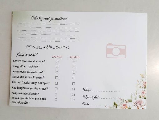 Kortelė, anketinė, vestuvėms