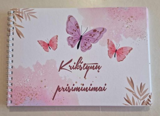 Palinkėjimų knygutė ,,Krikštynų prisiminimai" su drugeliais