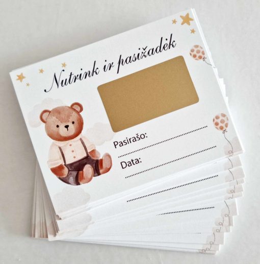 Krikštynų pažadai, nutrinami, meškučio tema, 30vnt.
