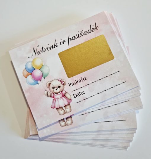 Krikštynų pažadai, nutrinami, rožinio meškučio tema, 30vnt.