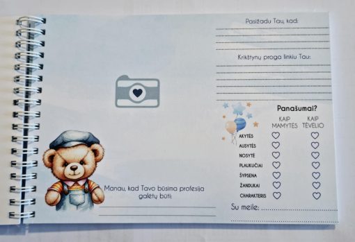 Palinkėjimų knygutė ,,Krikštynų prisiminimai" su mėlynu meškučiu - Image 2