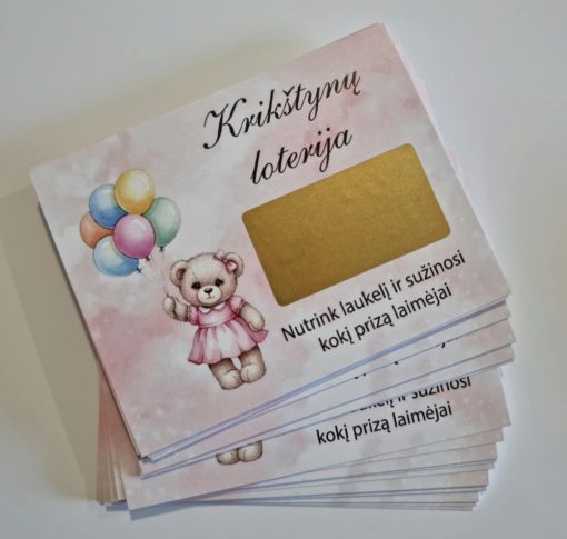 Krikštynų loterija, rožinio meškučio tema, 30vnt.